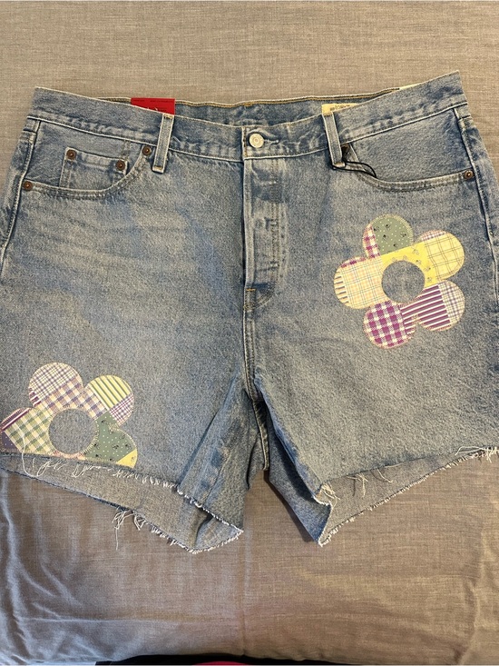 Levi's Pants - Levi's Light Blue Denim Shorts with Multicolor Flower Patches
